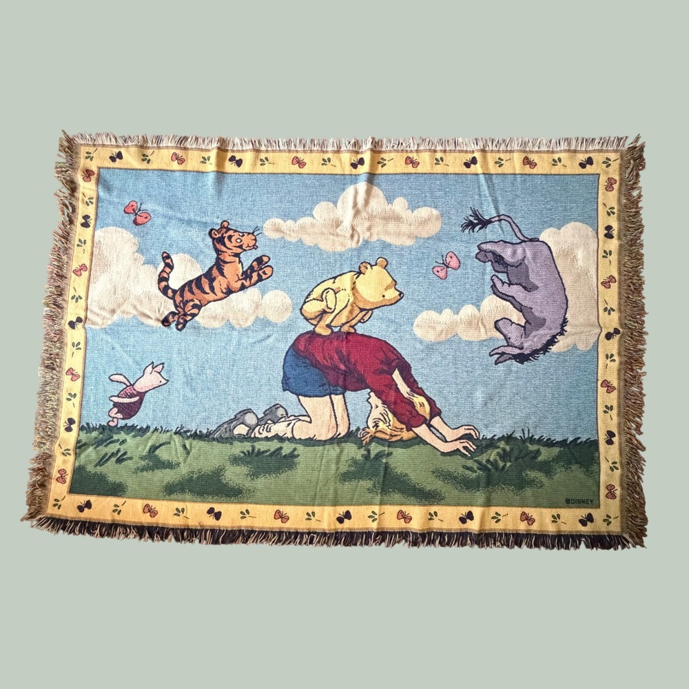 Vtg Disney Classic Pooh Woven Tapestry Throw Blanket Goodwin Weavers 44x68 USA